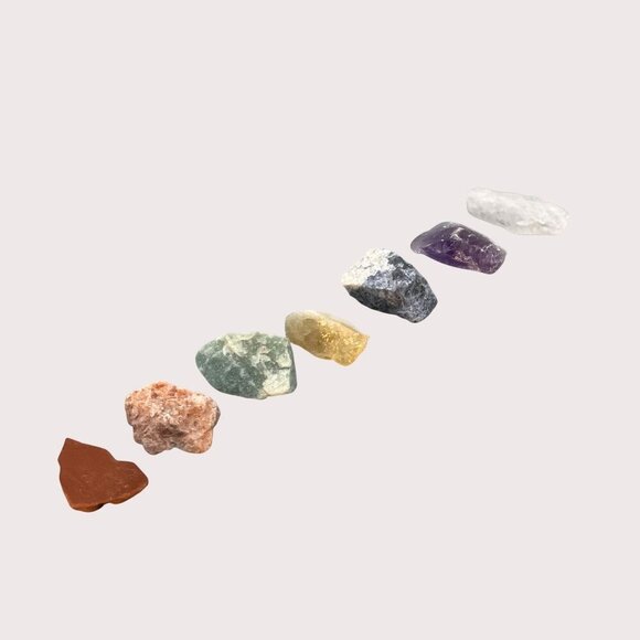 7 Raw Crystals Rough Chakras Crystal Set of Seven Rough Chakra Stones with Pouch - Picture 1 of 6